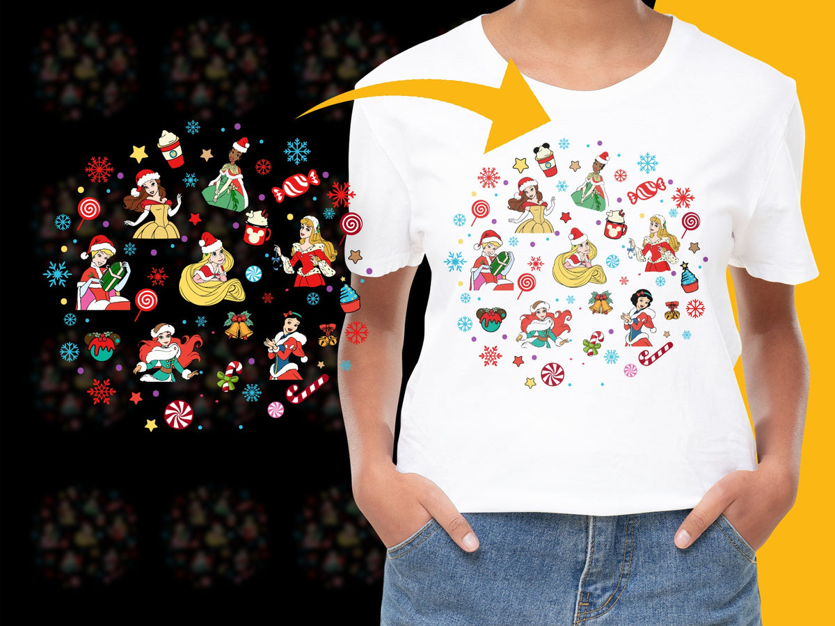 Festive Holiday T-Shirt, Christmas Themed Graphic Tee, Unisex Adult Casual Wear, Vibrant Santa and Elves Design