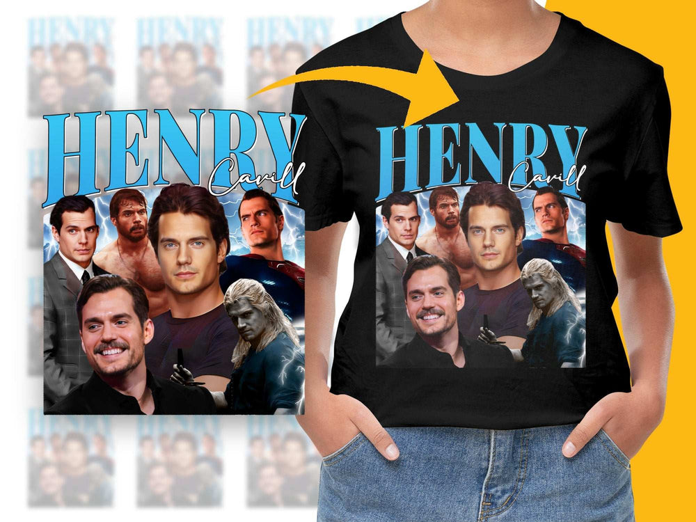 Henry Cavill Fan T-Shirt, Multiple Poses Graphic Tee, Movie Star Inspired Casual Top