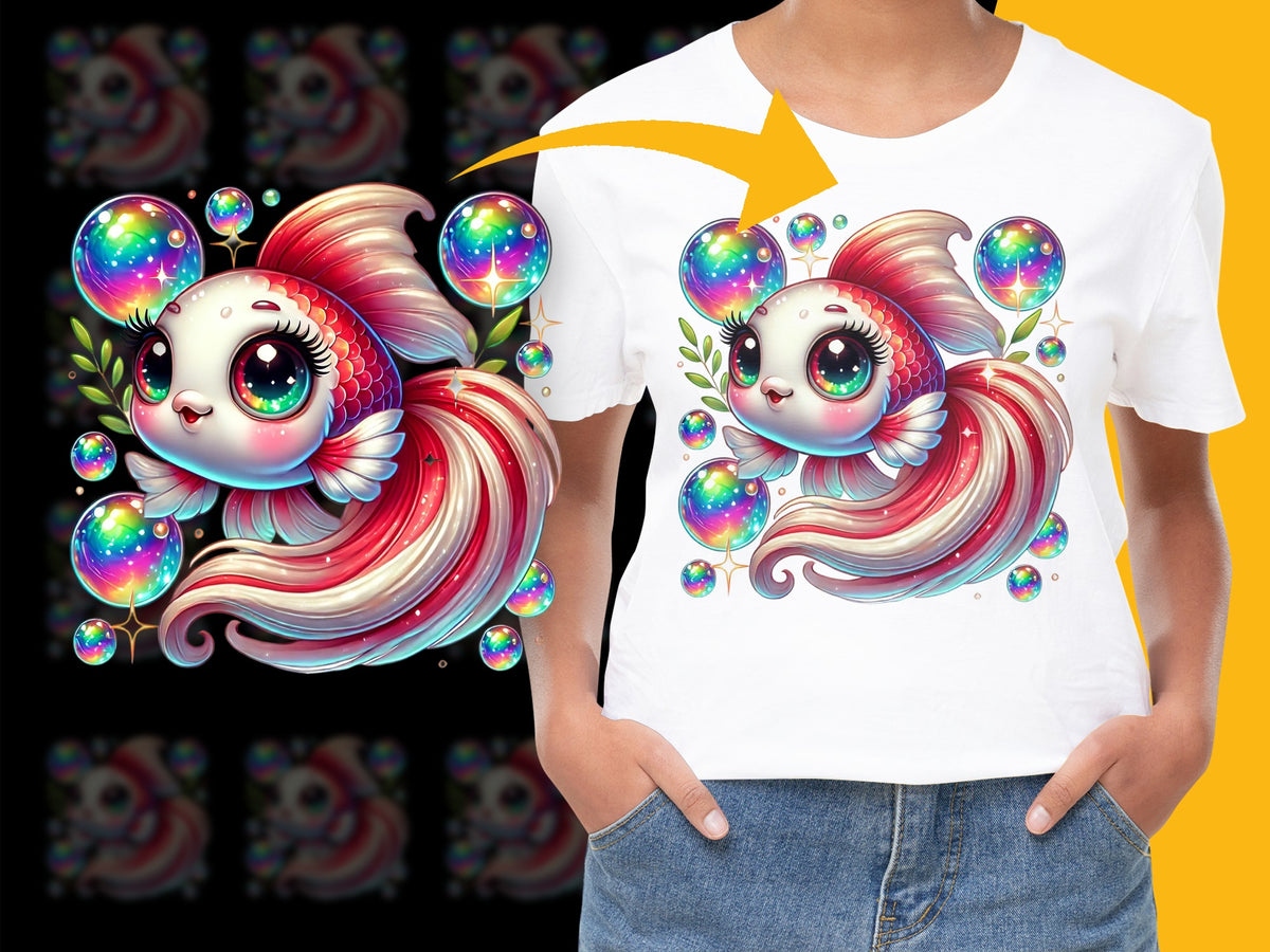 Cute Fish Cartoon T-Shirt, Kids Colorful Fantasy Fish Tee, Unique Bubble Fish Graphic Design, Soft Cotton Top