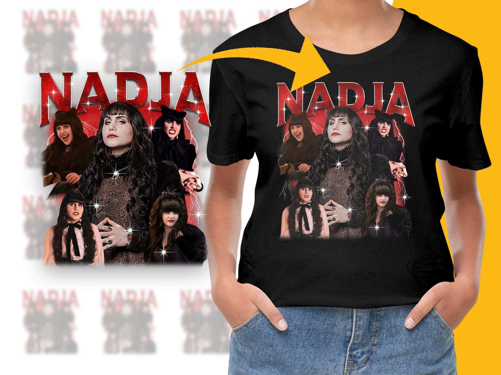 Nadia Retro Pop Art Style Graphic T-Shirt, Vintage Inspired Black Tee, Unique Designer Fashion Top, Trendy Unisex Clothing