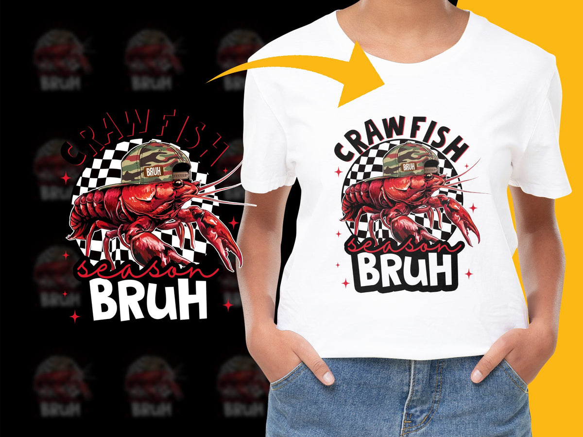 Crawfish Season Bruh T-Shirt, Checkered Flag Seafood Boil Graphic Tee, Summer Festival Casual Wear