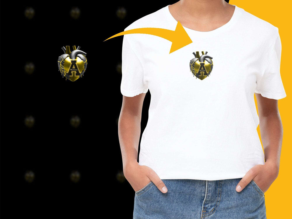 Stylish White T-Shirt with Graphic Gold Heart Grenade Design, Unisex Fashion Tee