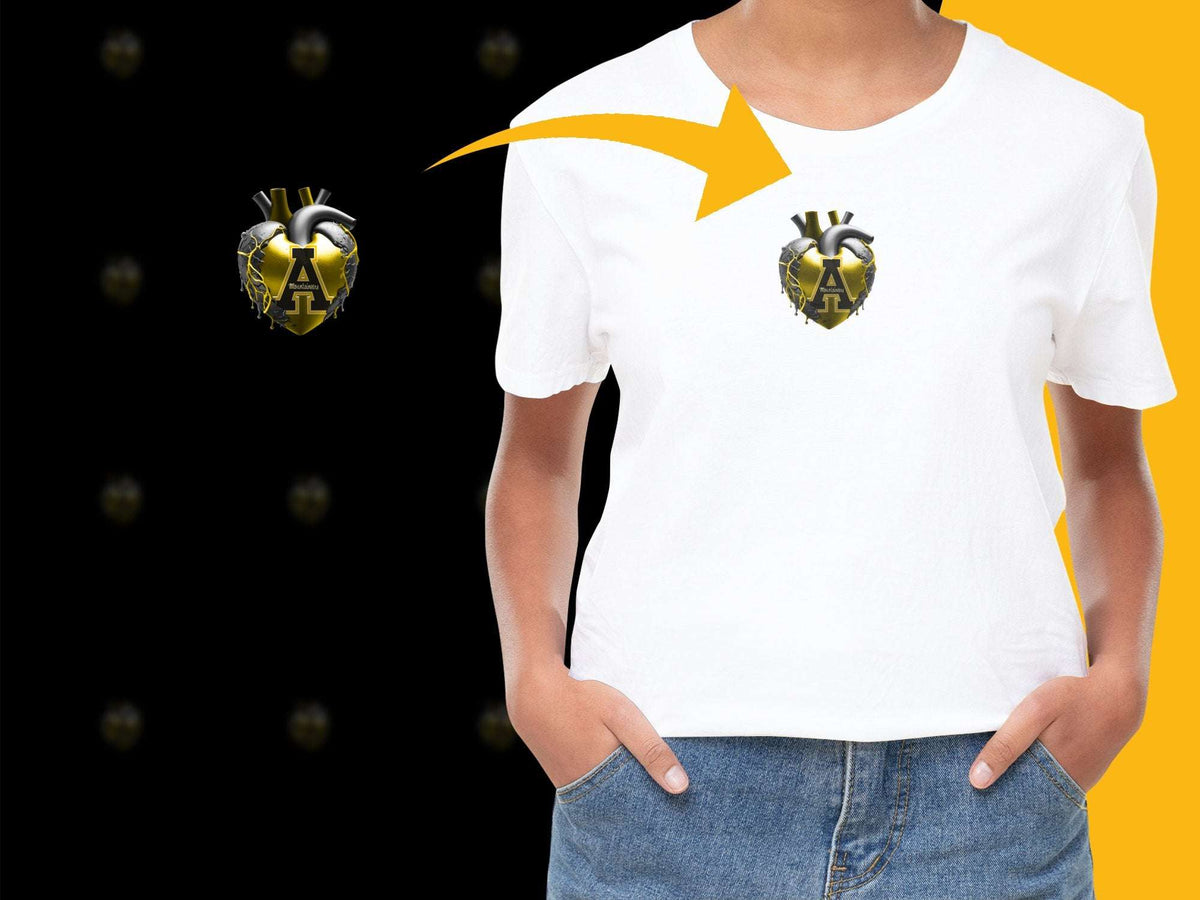 Stylish White T-Shirt with Graphic Gold Heart Grenade Design, Unisex Fashion Tee
