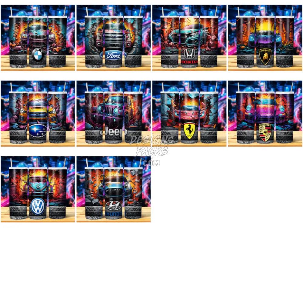 9 Car 3D Broken Wall Tumbler Wrap Bundle Jpg