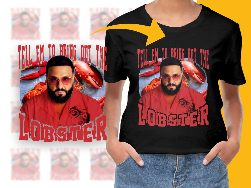 Lobster Graphic T-Shirt, Men's Black Cotton Tee, Unique Bold Red Typography, Casual Streetwear Style, Trendy Oversized Lobster Print Shirt