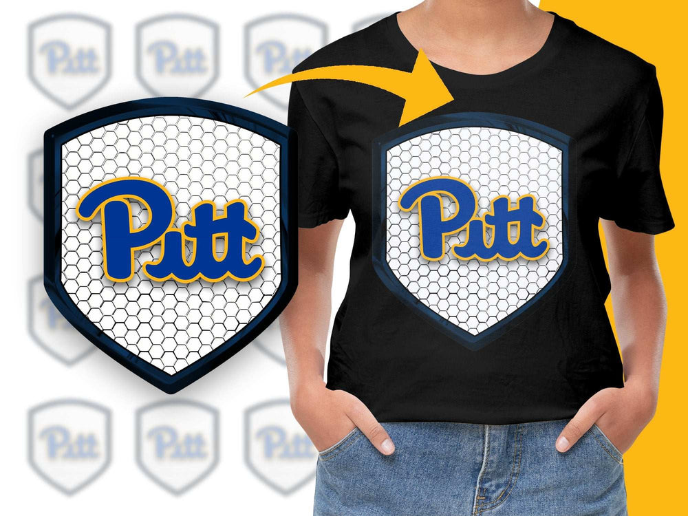 Pitt Graphic T-Shirt, University Sports Fan Tee, Hexagon Pattern Design, Casual Wear
