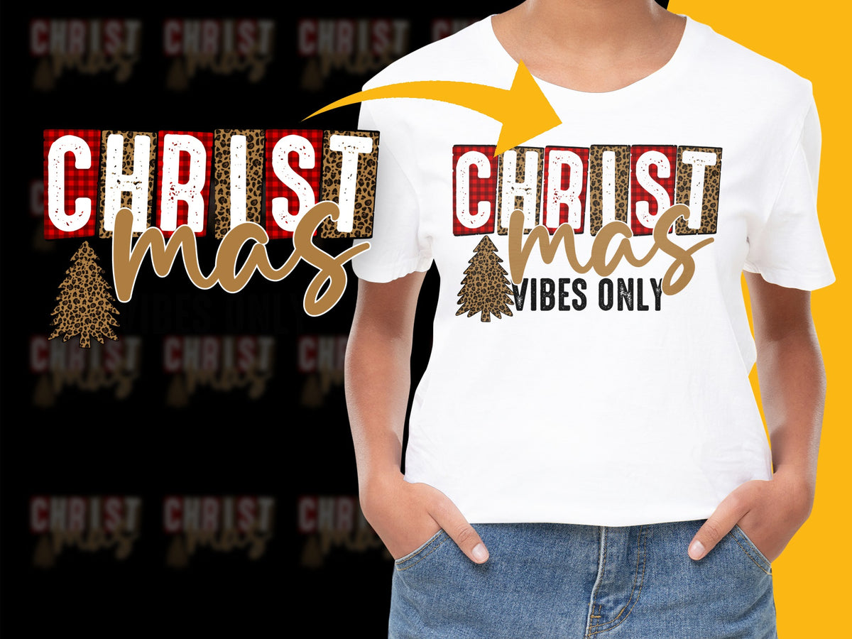 Christmas Vibes Only T-Shirt, Festive Holiday Tee, Gold Glitter Tree Design, Unisex Winter Apparel