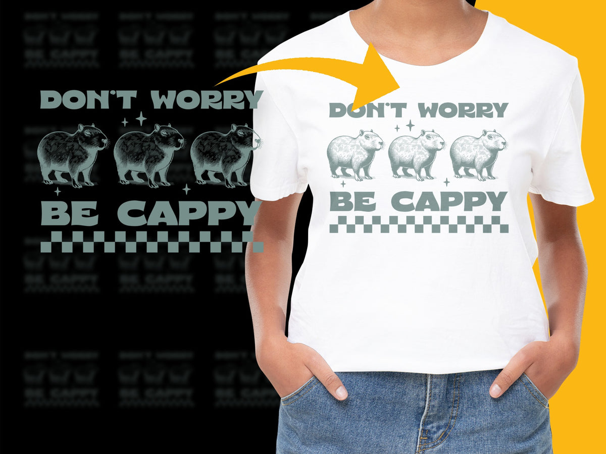 Don't Worry Be Cappy Funny Capybara Graphic T-Shirt, Cute Animal Lover Tee, Unisex Cotton Shirt
