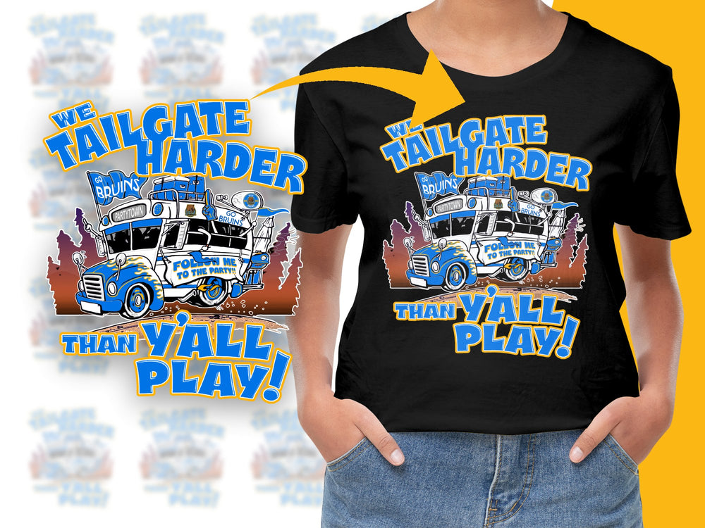 Tailgate Harder Than Y'all Play T-Shirt, Vintage Truck Graphic, Sports Fan Tee, Bruins Inspired Design, Casual Wear, Gift Idea