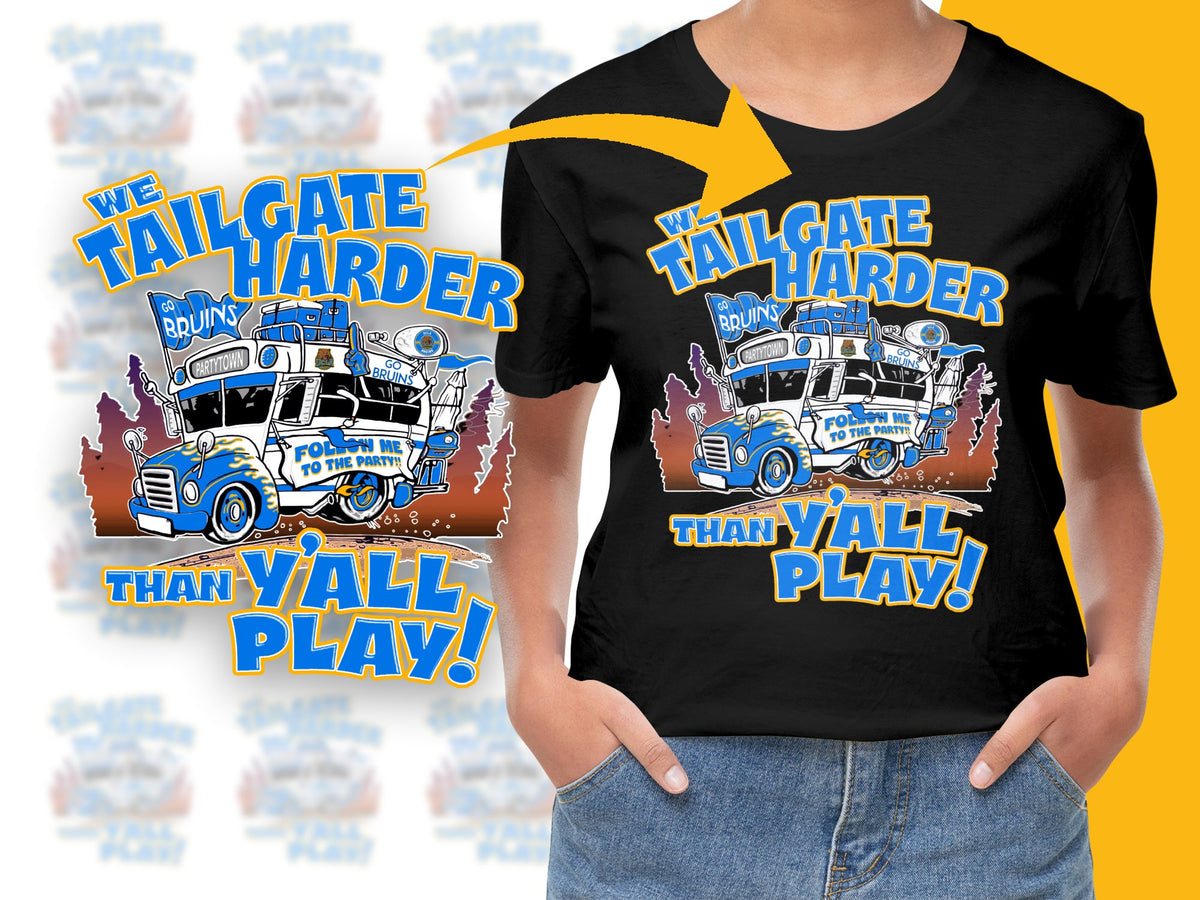 Tailgate Harder Than Y'all Play T-Shirt, Vintage Truck Graphic, Sports Fan Tee, Bruins Inspired Design, Casual Wear, Gift Idea