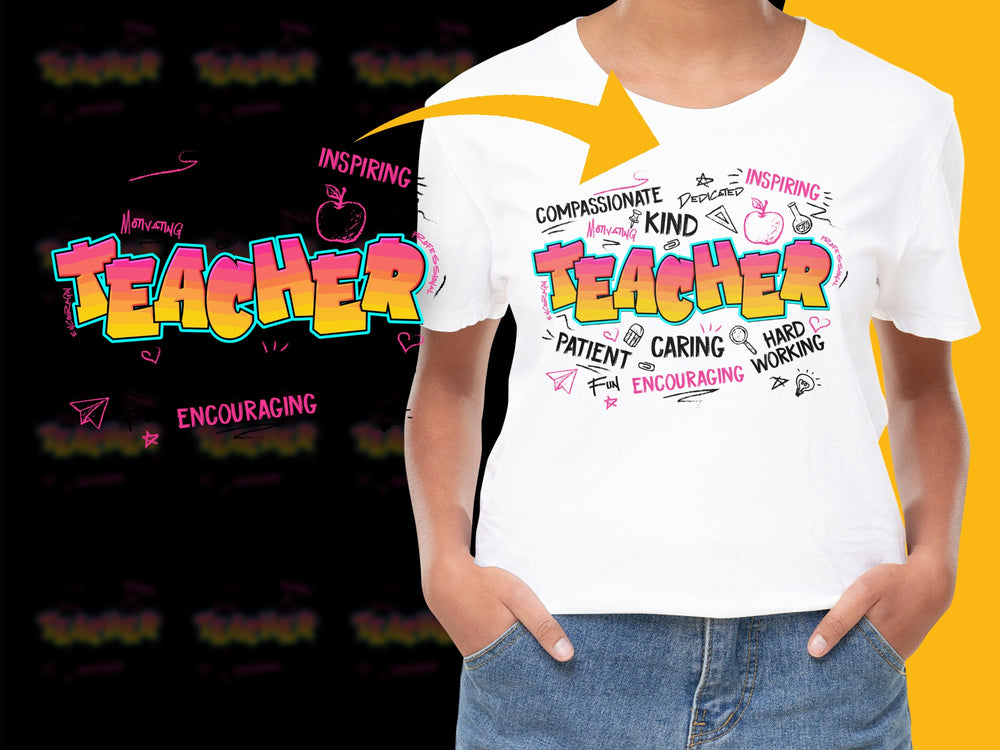 Inspirational Teacher T-Shirt Colorful Graphic Tee Kind Compassionate Encouraging Gift