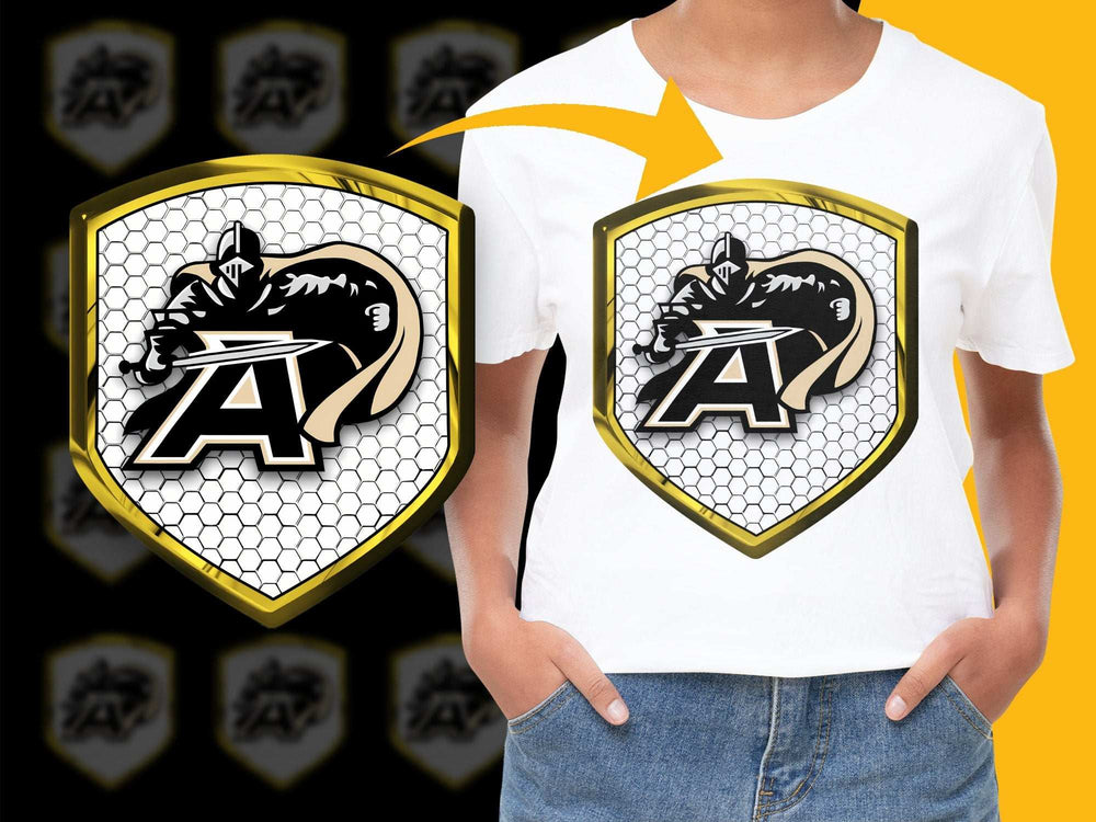Kids Graphic Tee, Black and Yellow Panther Logo, Hexagon Pattern Shield Design T-Shirt