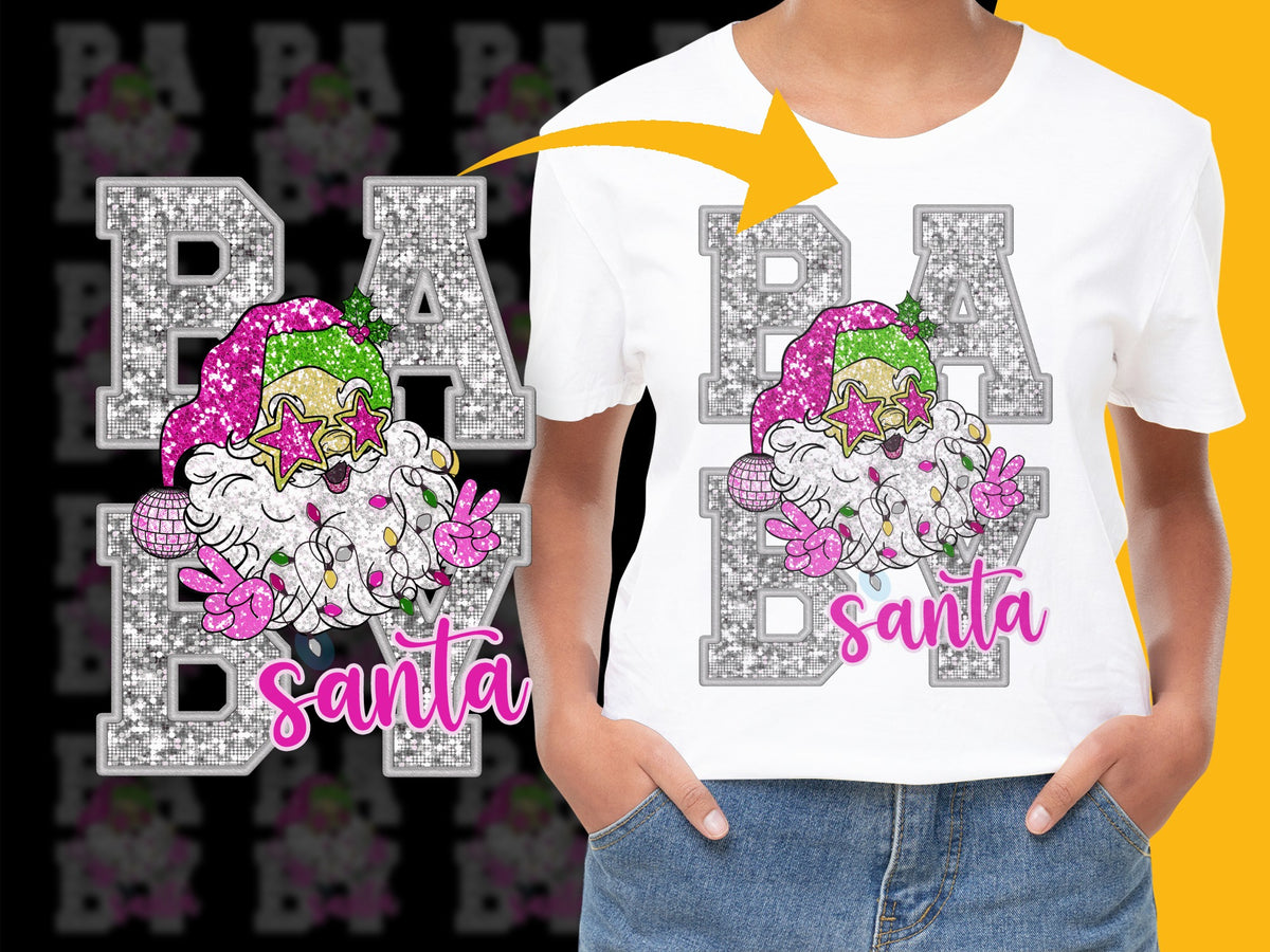 Papa Santa Glitter Christmas T-Shirt, Festive Holiday Graphic Tee, Kids Adult Sizes Available, Sparkly Xmas Apparel