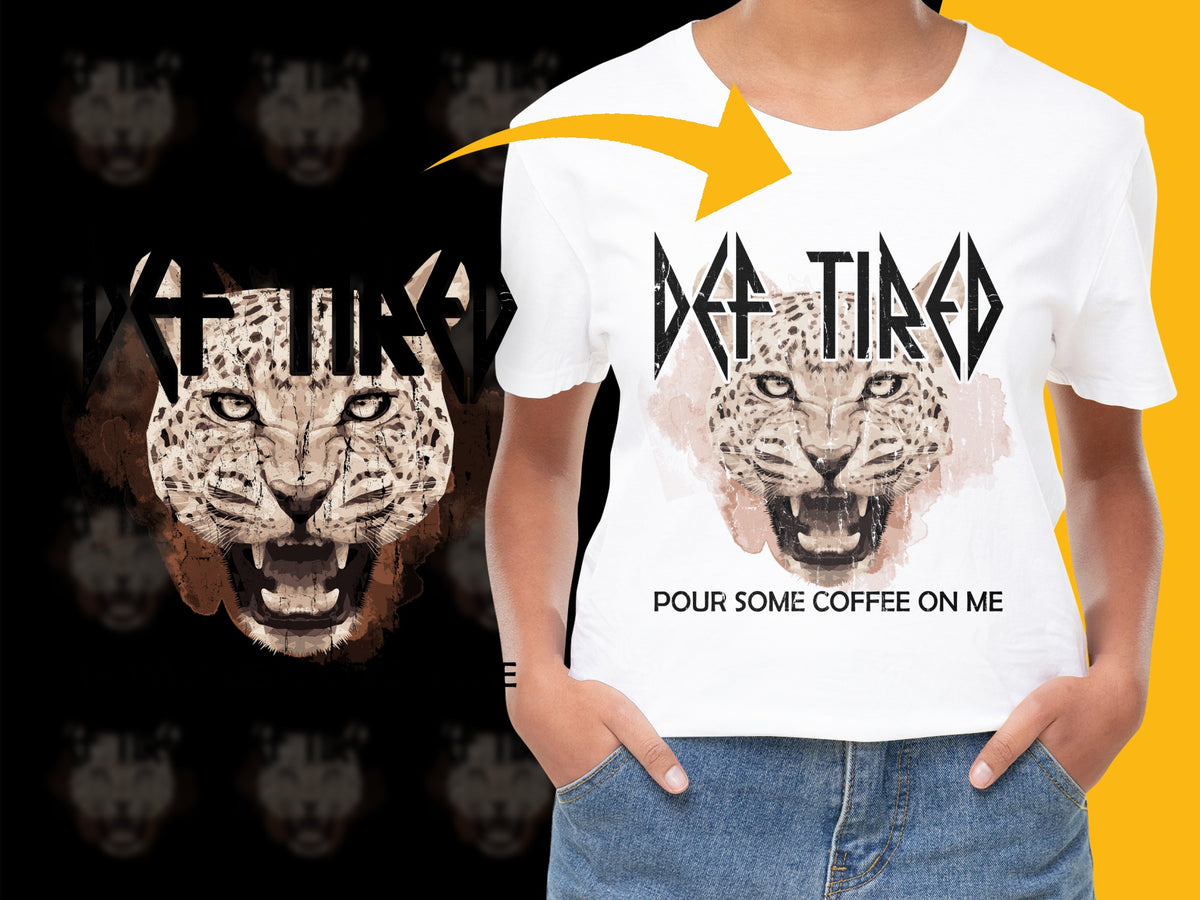Women's Graphic Tee with Lion Design, 'Be Tired, Pour Some Coffee on Me' Slogan T-Shirt