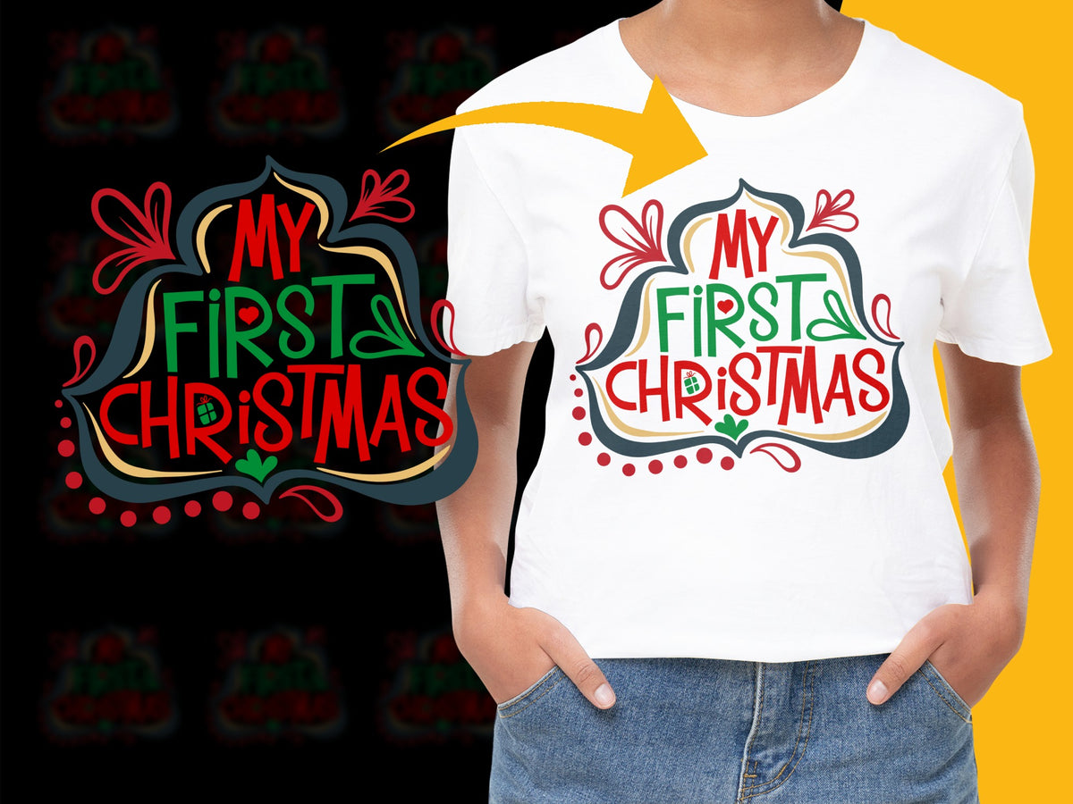 My First Christmas Baby T-Shirt Festive Holiday Graphic Tee Newborn to Toddler Sizes