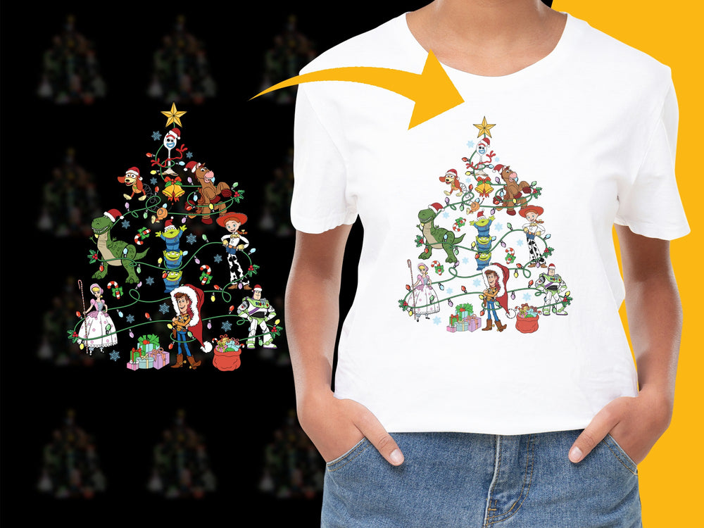 Women's Christmas Tree T-Shirt, Festive Holiday Graphic Tee, Casual Cotton Top, Colorful Xmas Apparel