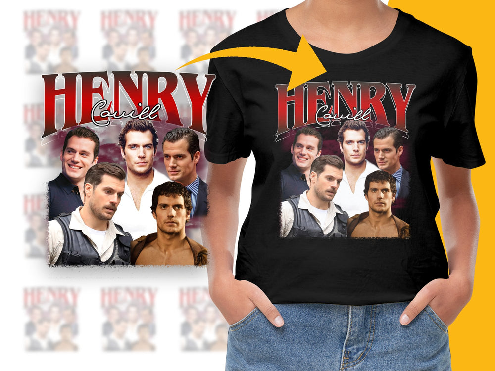 Henry Cavill Graphic T-Shirt, Unisex Movie Star Collage Tee, Fan Art Shirt, Casual Wear, Gift Idea