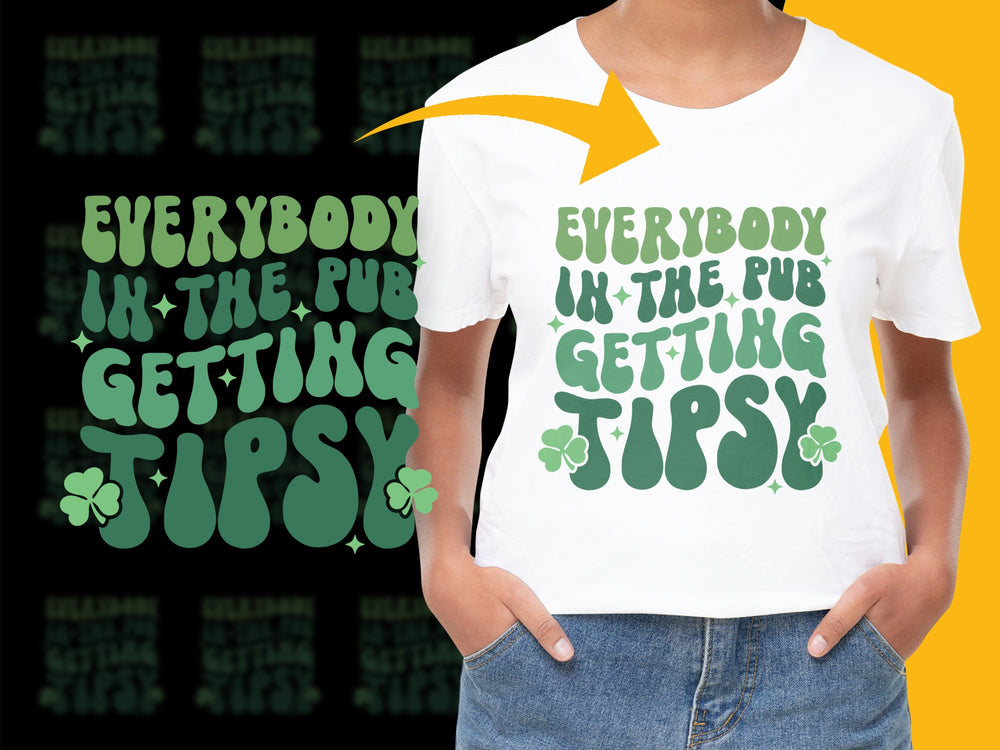 Funny St. Patrick's Day T-Shirt, Everybody In The Pub Getting Tipsy Graphic Tee, Unisex White Shirt