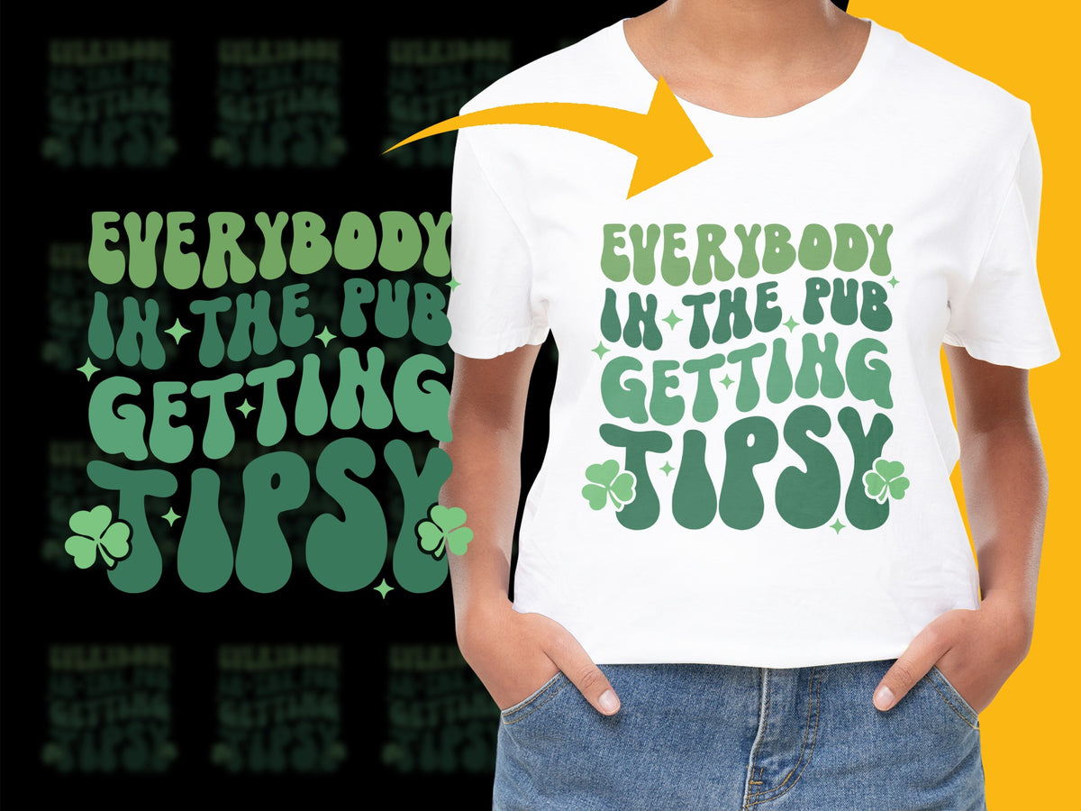 Funny St. Patrick's Day T-Shirt, Everybody In The Pub Getting Tipsy Graphic Tee, Unisex White Shirt