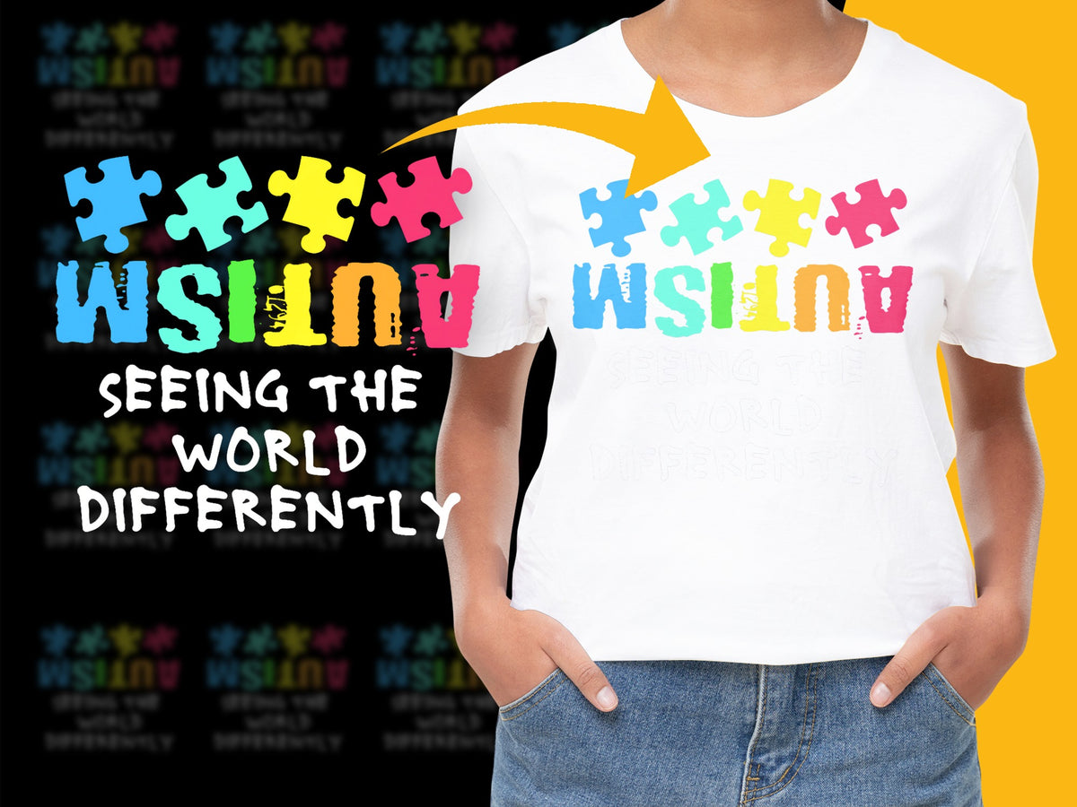 Colorful Puzzle Pieces Autism Awareness T-Shirt, Seeing The World Differently Graphic Tee