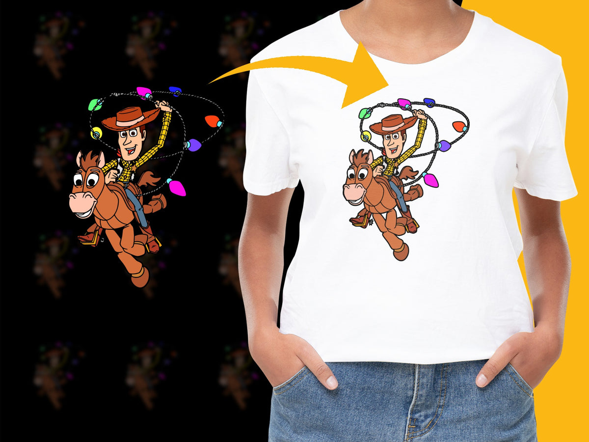 Kids Horse Cartoon T-Shirt, Colorful Lights Graphic Tee, Fun Animal Print Top, Youth Casual Wear