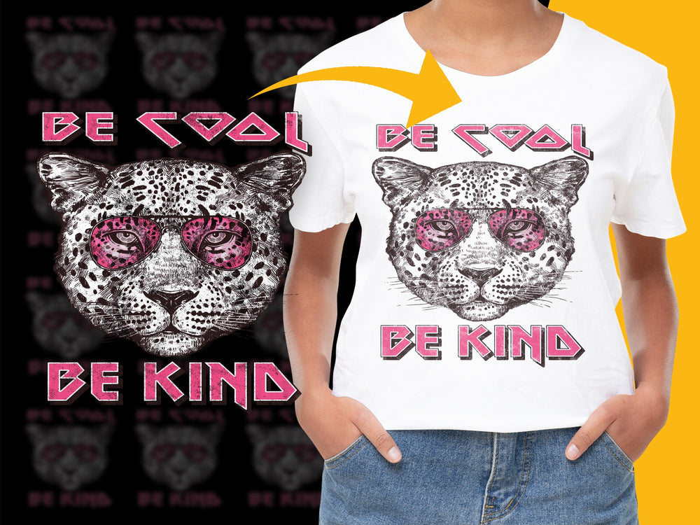 Be Cool Be Kind Leopard Graphic T-Shirt, Stylish Animal Print Tee, Trendy Youth Fashion Top, Casual Wear