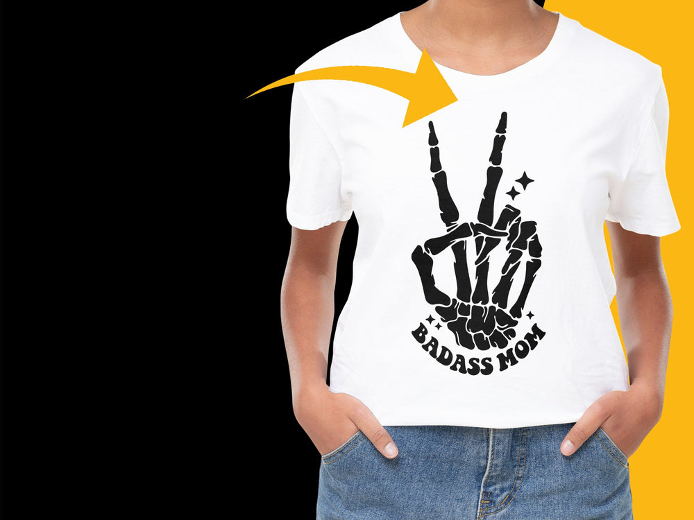 Badass Mom Skeleton Hand Graphic T-Shirt, Cool Mom White Tee, Unique Gift for Mothers, Trendy Parent Apparel