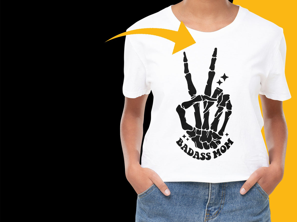 Badass Mom Skeleton Hand Graphic T-Shirt, Cool Mom White Tee, Unique Gift for Mothers, Trendy Parent Apparel