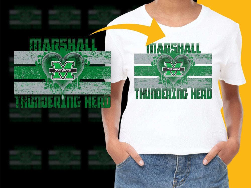 Marshall Thundering Herd T-Shirt, Vintage Green Distressed Graphic Tee, College Sports Apparel