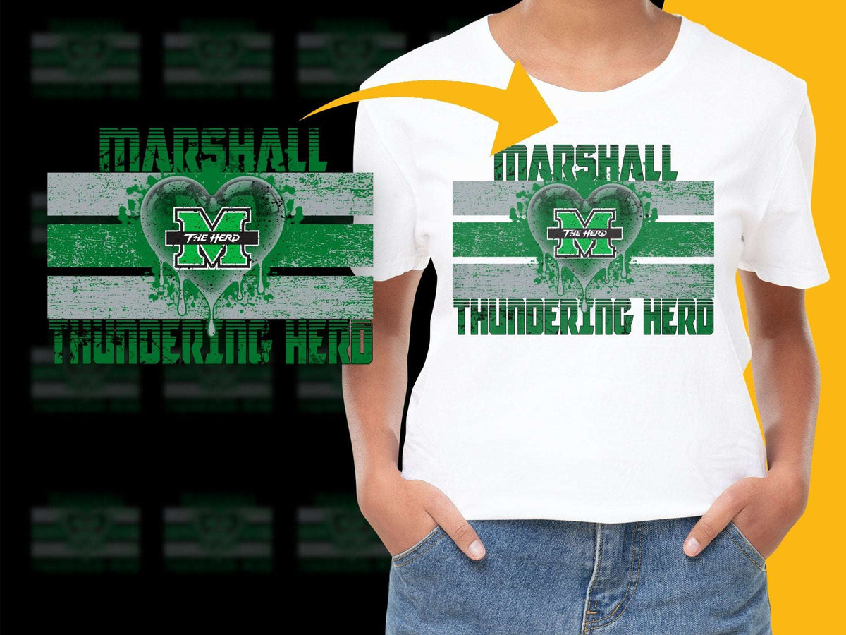 Marshall Thundering Herd T-Shirt, Vintage Green Distressed Graphic Tee, College Sports Apparel