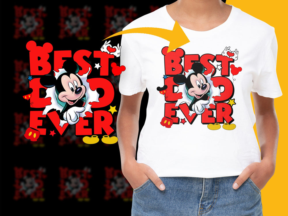 Youth White T-Shirt Best Dad Ever Mickey Mouse Graphic Father's Day Gift