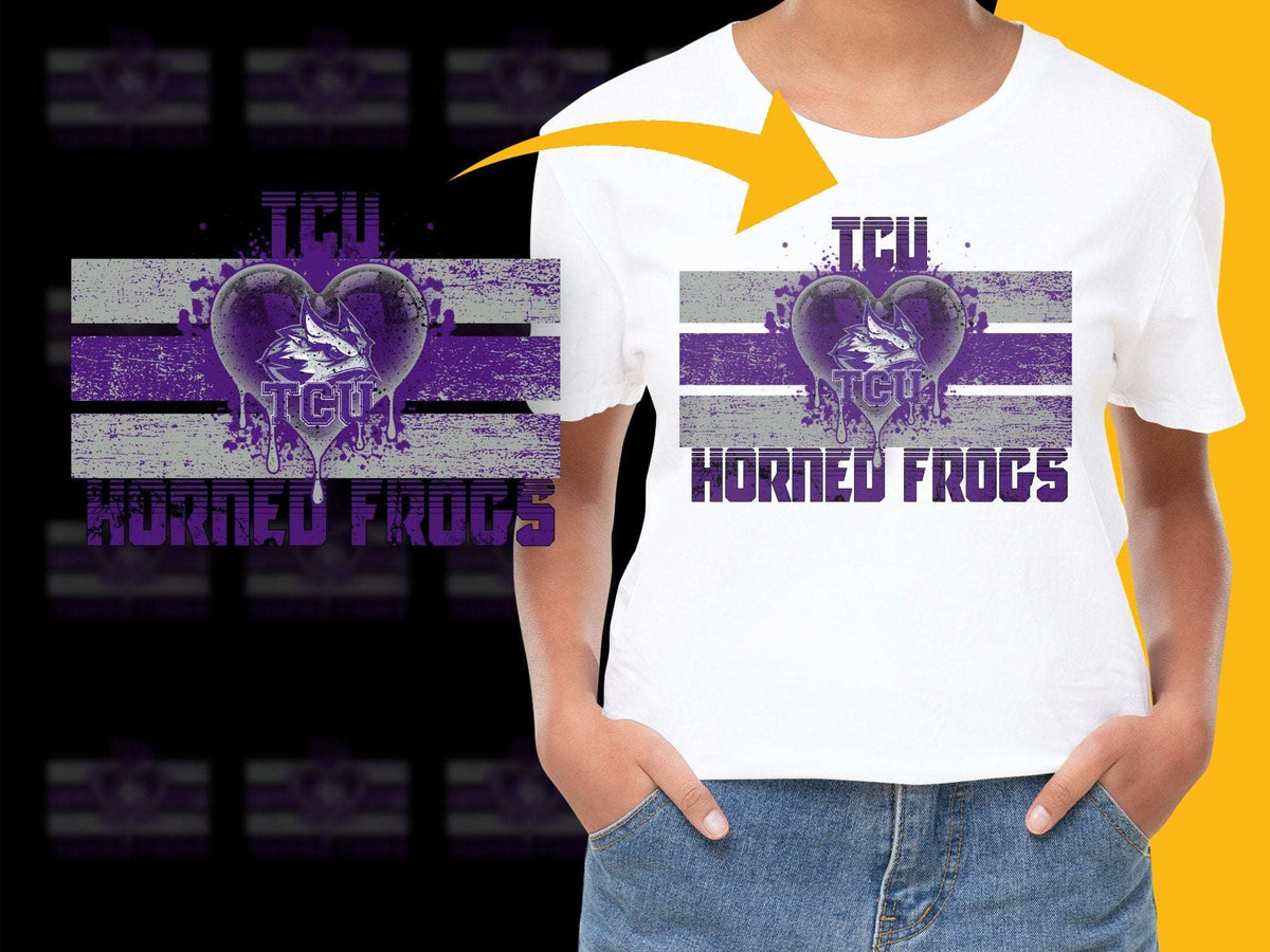 TCU Horned Frogs Heart Graphic T-Shirt, Purple and White Sports Fan Tee, Casual College Apparel