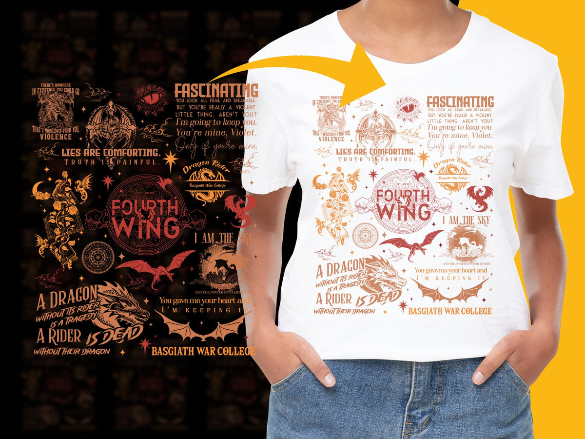 Graphic Fantasy T-Shirt, Fourth Wing Dragon Rider, Unique Print Tee, Cool Design Shirt for Fans