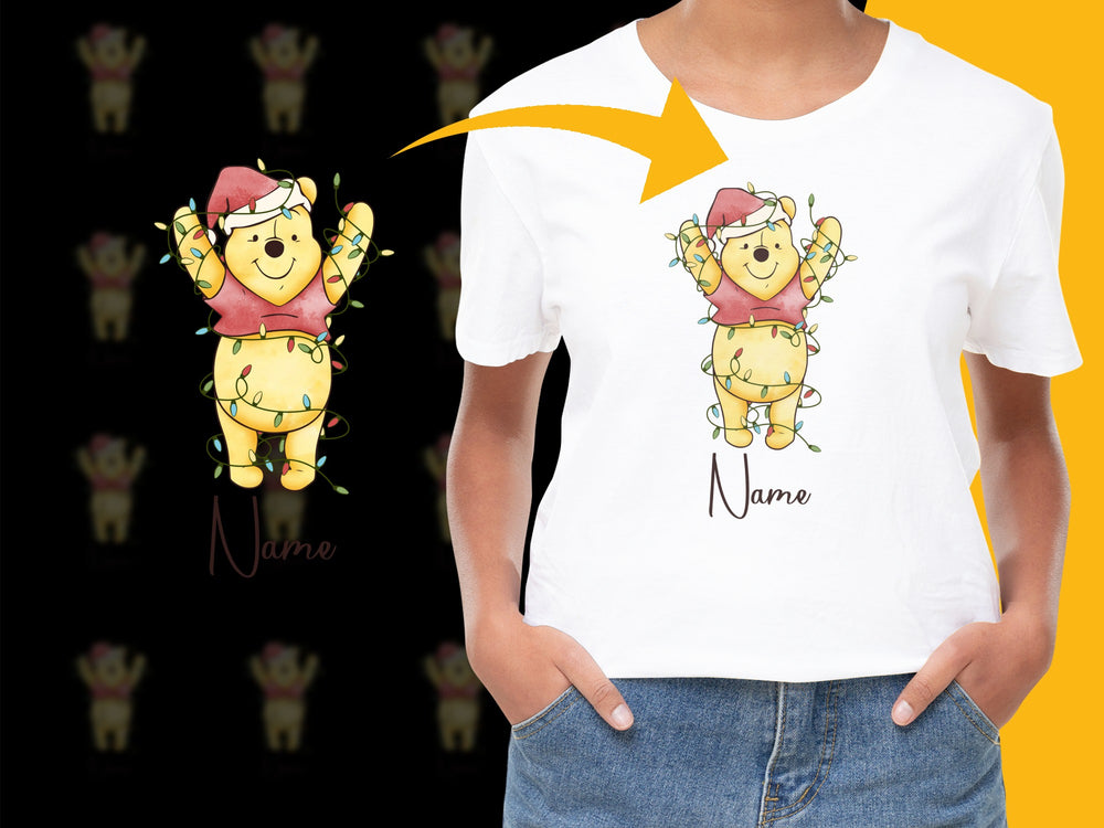 Cute Cartoon Bear Graphic T-Shirt for Kids, Customizable Name, Fun Animal Design Tee