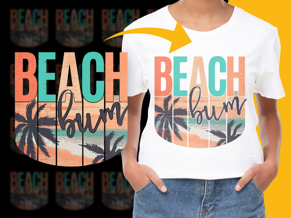 Beach Bum T-Shirt with Palm Trees Graphic, Summer Casual Fashion, Tropical Vibes Top