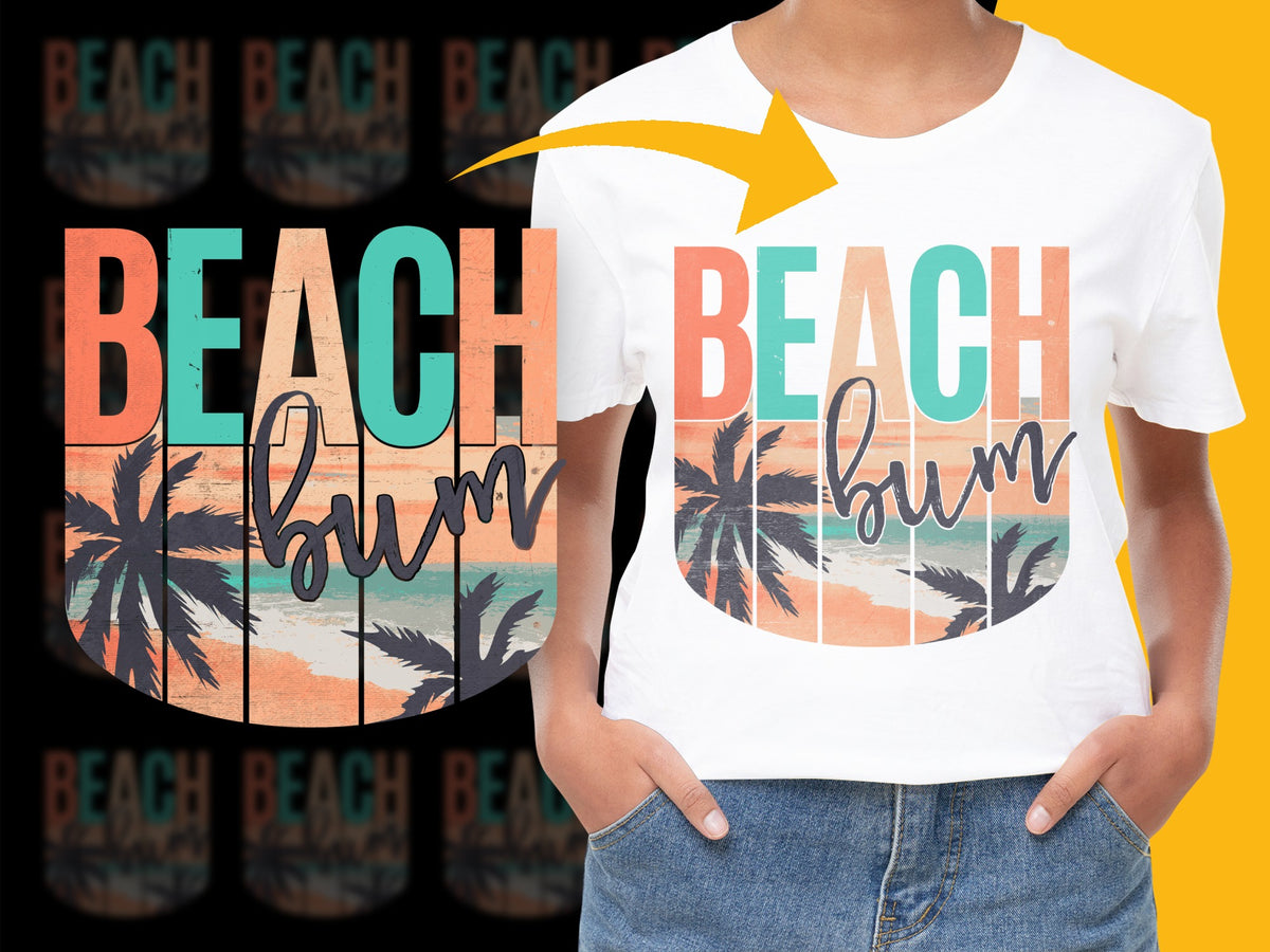 Beach Bum T-Shirt with Palm Trees Graphic, Summer Casual Fashion, Tropical Vibes Top