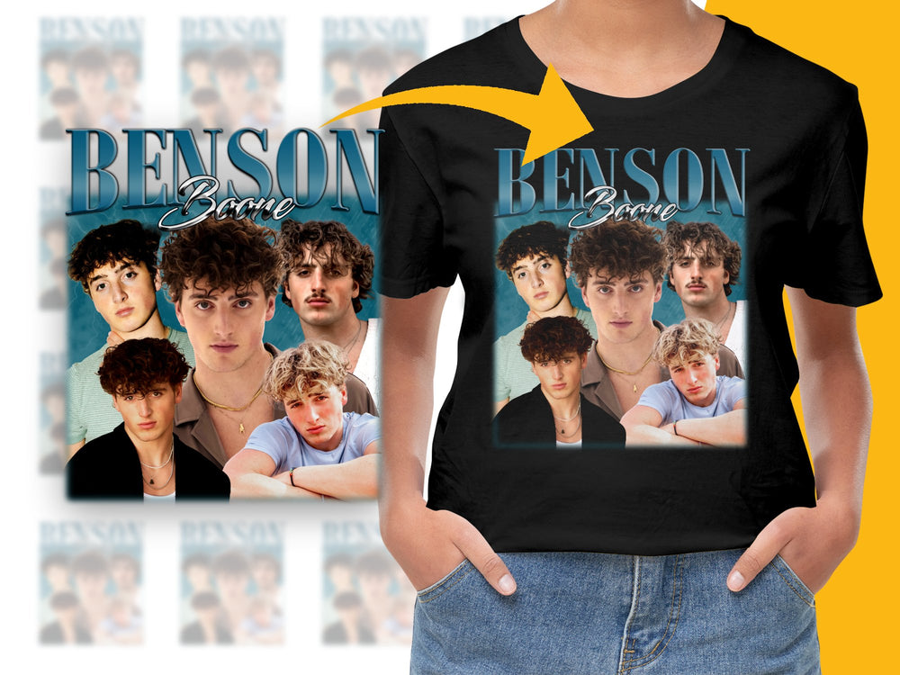 Benson Boone Fan T-Shirt, Graphic Tee with Multiple Poses, Music Lover Gift, Casual Streetwear, Unisex Cotton Shirt