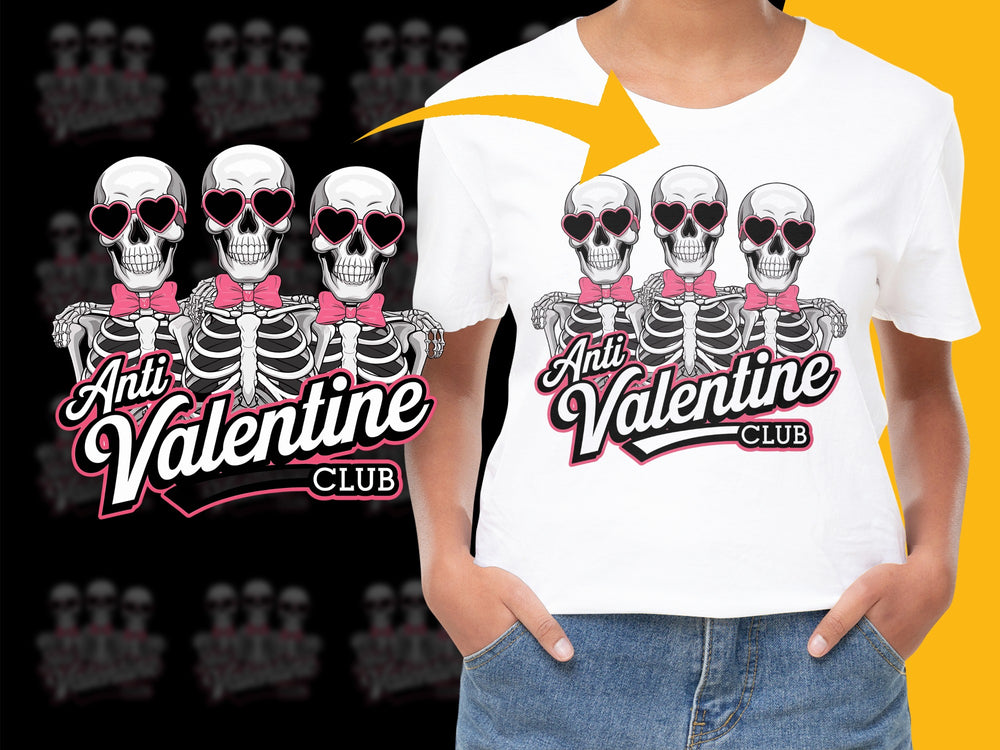 Anti Valentine Club T-Shirt, Gothic Skull Graphic Tee, Cool Statement Shirt for Singles, Trendy Anti-Love Top