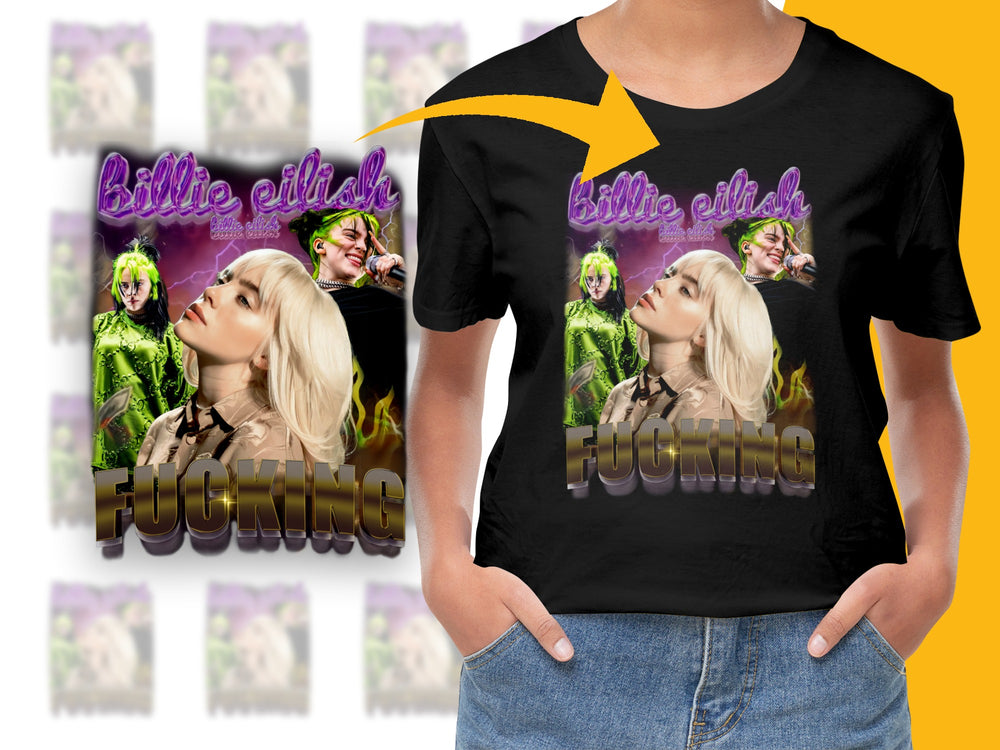 Billie Eilish Inspired Graphic T-Shirt, Bold Pop Art Style, Fashionable Women's Casual Black Tee