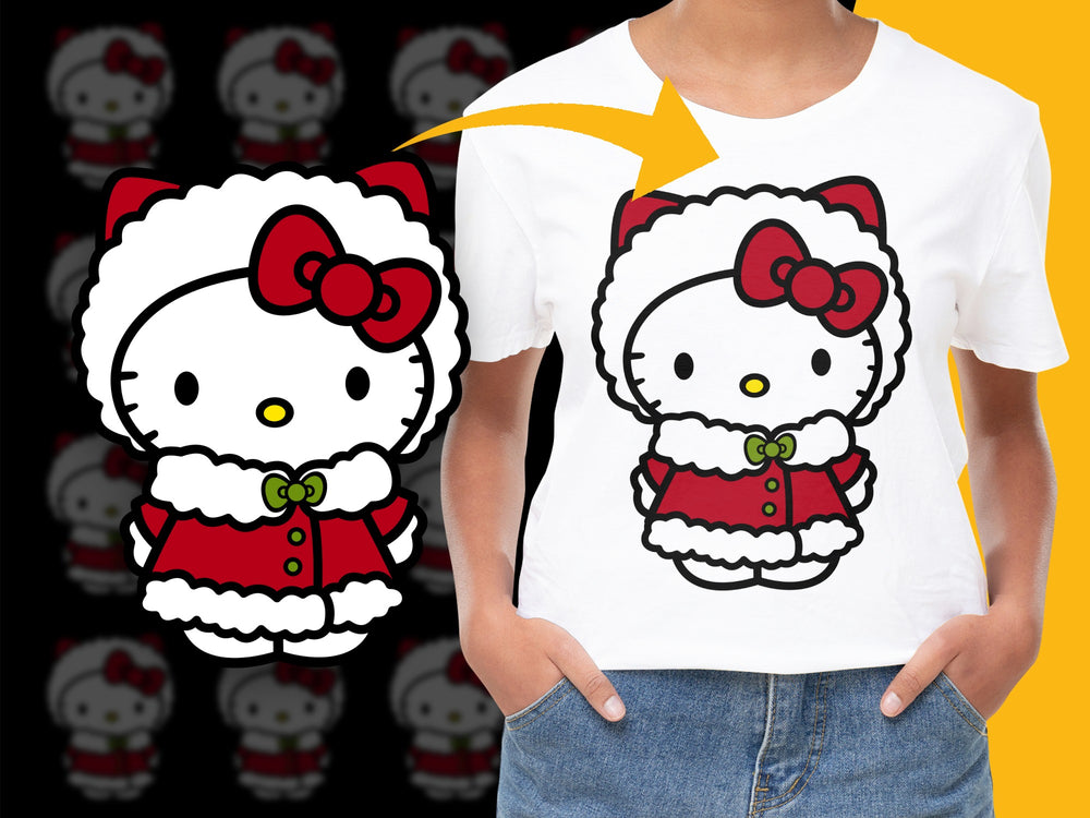 Cute Hello Kitty Santa T-Shirt, Kids Christmas Holiday Graphic Tee, Festive Red Apparel
