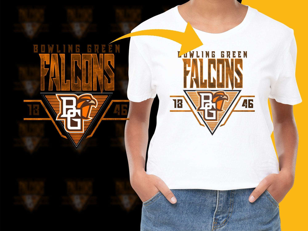 Bowling Green Falcons Graphic T-Shirt, College Sports Team Apparel, Orange and White Tee