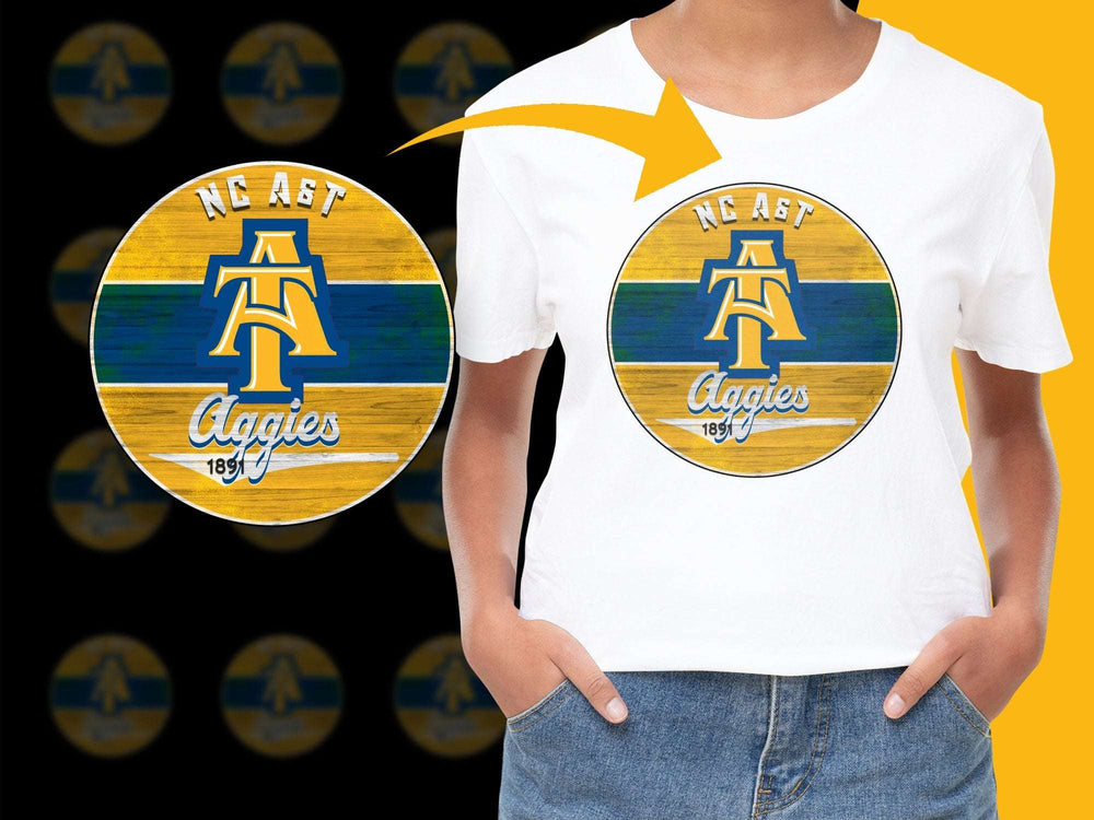 NC AandT Aggies Logo T-Shirt, Vintage College Style, Striped Yellow Blue, Unisex Graphic Tee