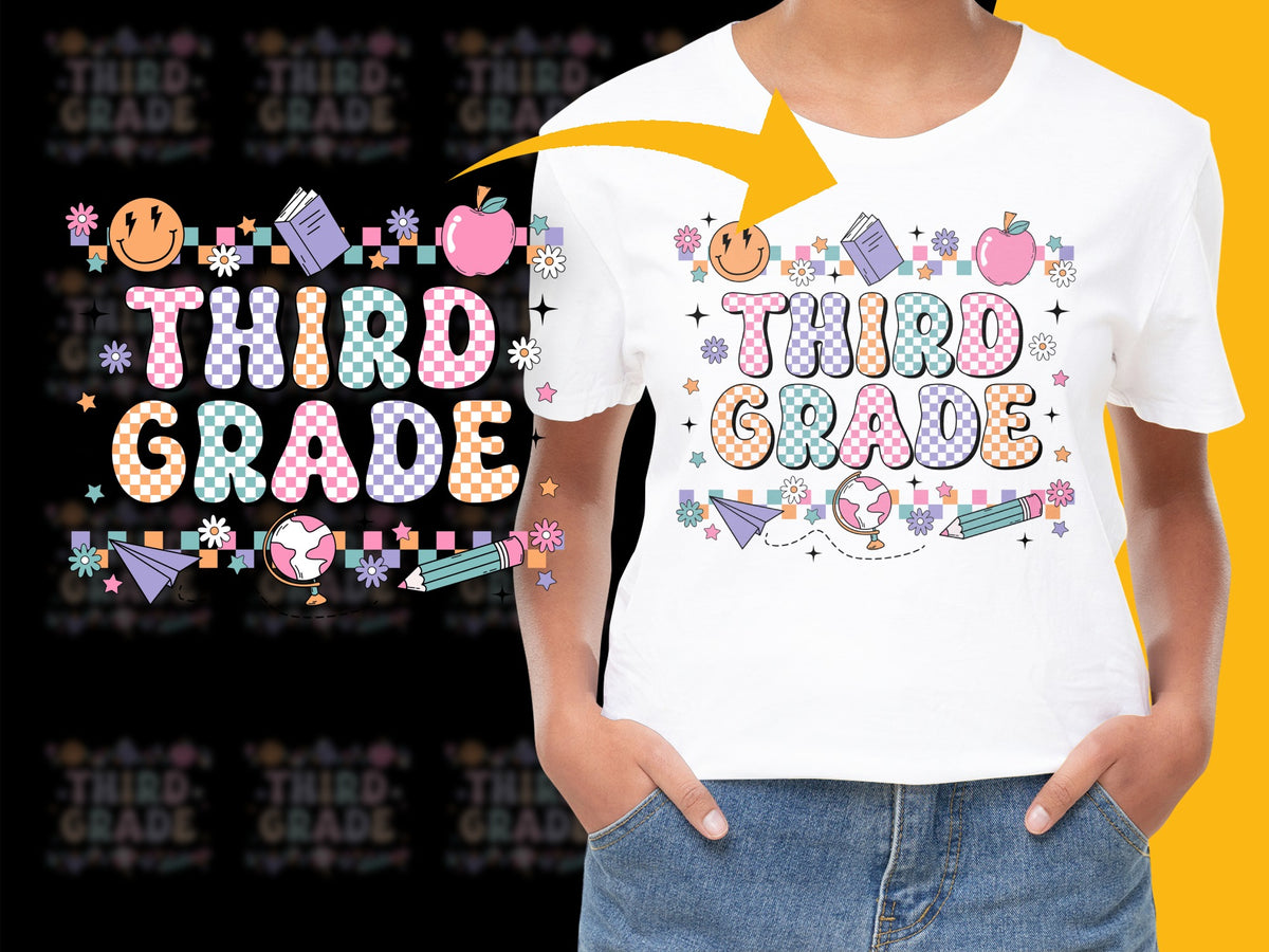 Third Grade T-Shirt, Cute School Tee, Kids Back to School Apparel, Colorful Classroom Outfit