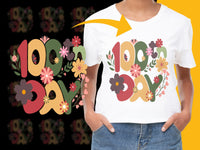 Load image into Gallery viewer, Women's Floral 100 Days of School T-Shirt, Colorful Teacher Tee, Casual Graphic Top for Educators