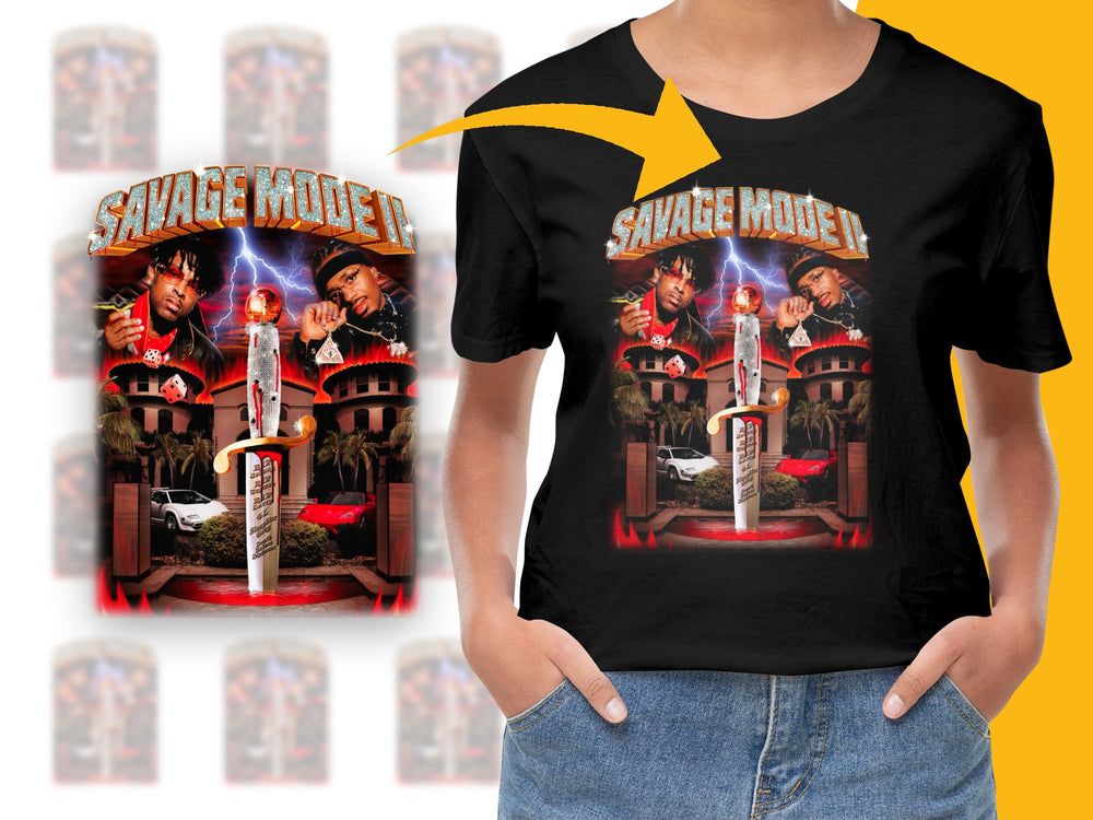Savage Mode II Album Cover Graphic T-Shirt, Hip Hop Rap Merch, Music Fan Apparel, Unisex Black Tee