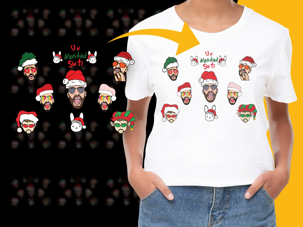Festive Christmas T-Shirt, Santa Emojis, Holiday Party Tee, Funny Xmas Gift, Men Women Youth Sizes