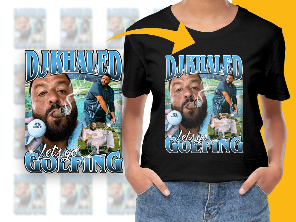 DJ Khaled Graphic T-Shirt, Let's Go Golfing Theme Tee, Hip Hop Inspired Casual Wear, Trendy Music Artist Apparel
