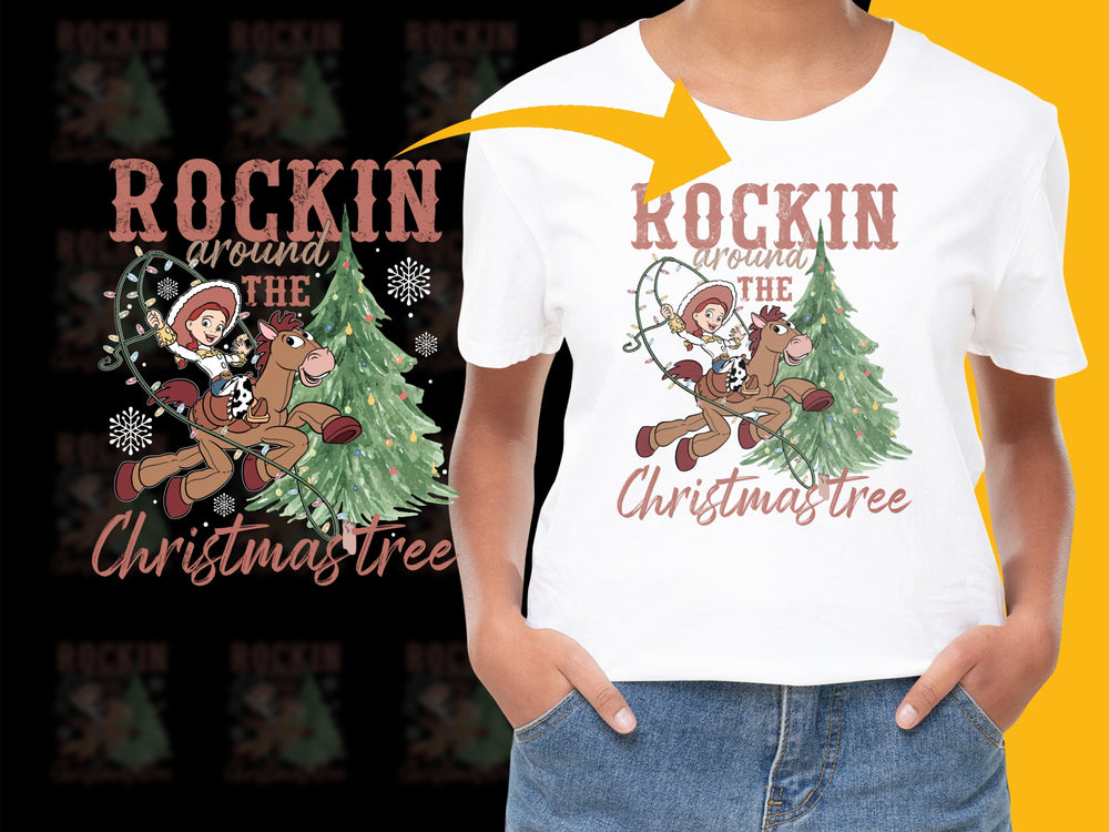 Rockin Around the Christmas Tree T-Shirt, Festive Holiday Graphic Tee, Cute Reindeer and Elf Design