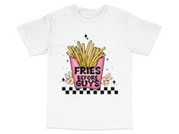Load image into Gallery viewer, Fries Before Guys T-Shirt, Funny Women&#39;s Graphic Tee, Cute French Fries Shirt, Casual Fashion Top, Trendy Statement Clothing
