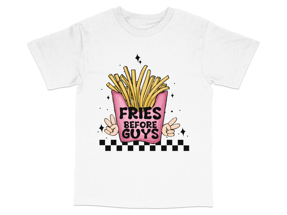 Fries Before Guys T-Shirt, Funny Women's Graphic Tee, Cute French Fries Shirt, Casual Fashion Top, Trendy Statement Clothing